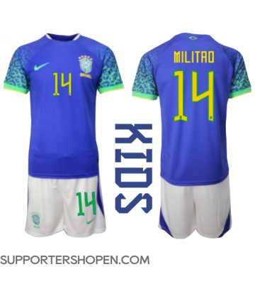 Brasilien Eder Militao #14 Bortatröja Barn VM 2022 Kortärmad (+ korta byxor)